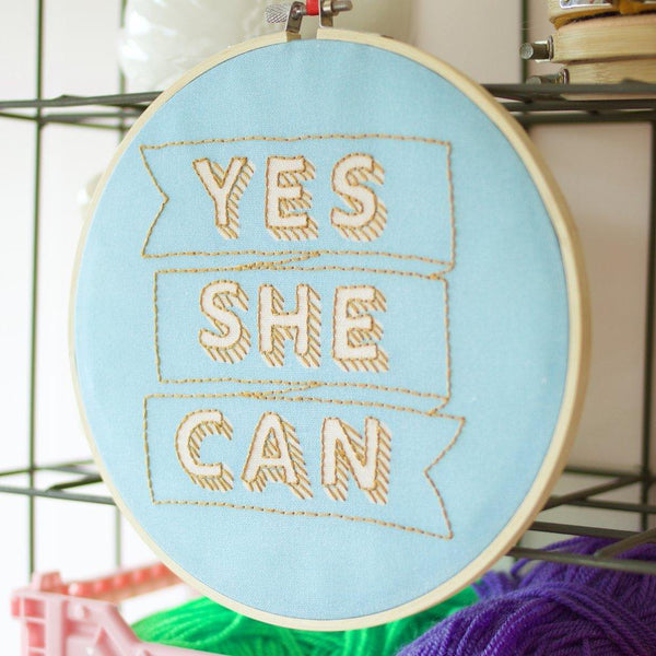 Yes She Can Embroidery Kit - The Jute Basket 