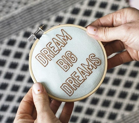 Cotton Clara 'Dream Big Dreams' Hoop Embroidery Kit - The Jute Basket 